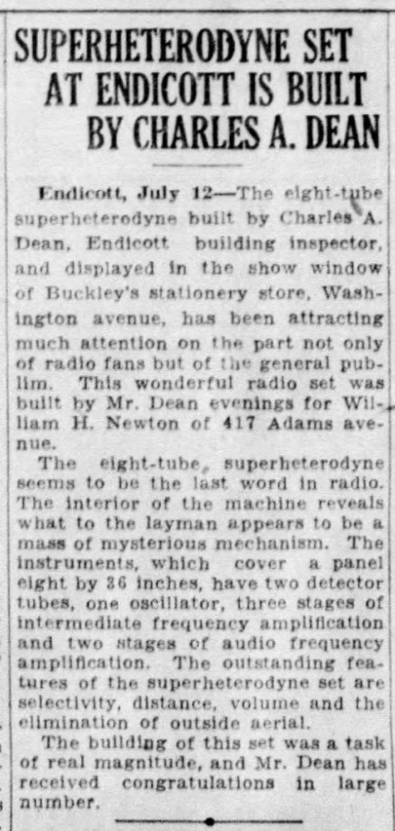 Charles A Dean article Binghamton Press July 12 1924